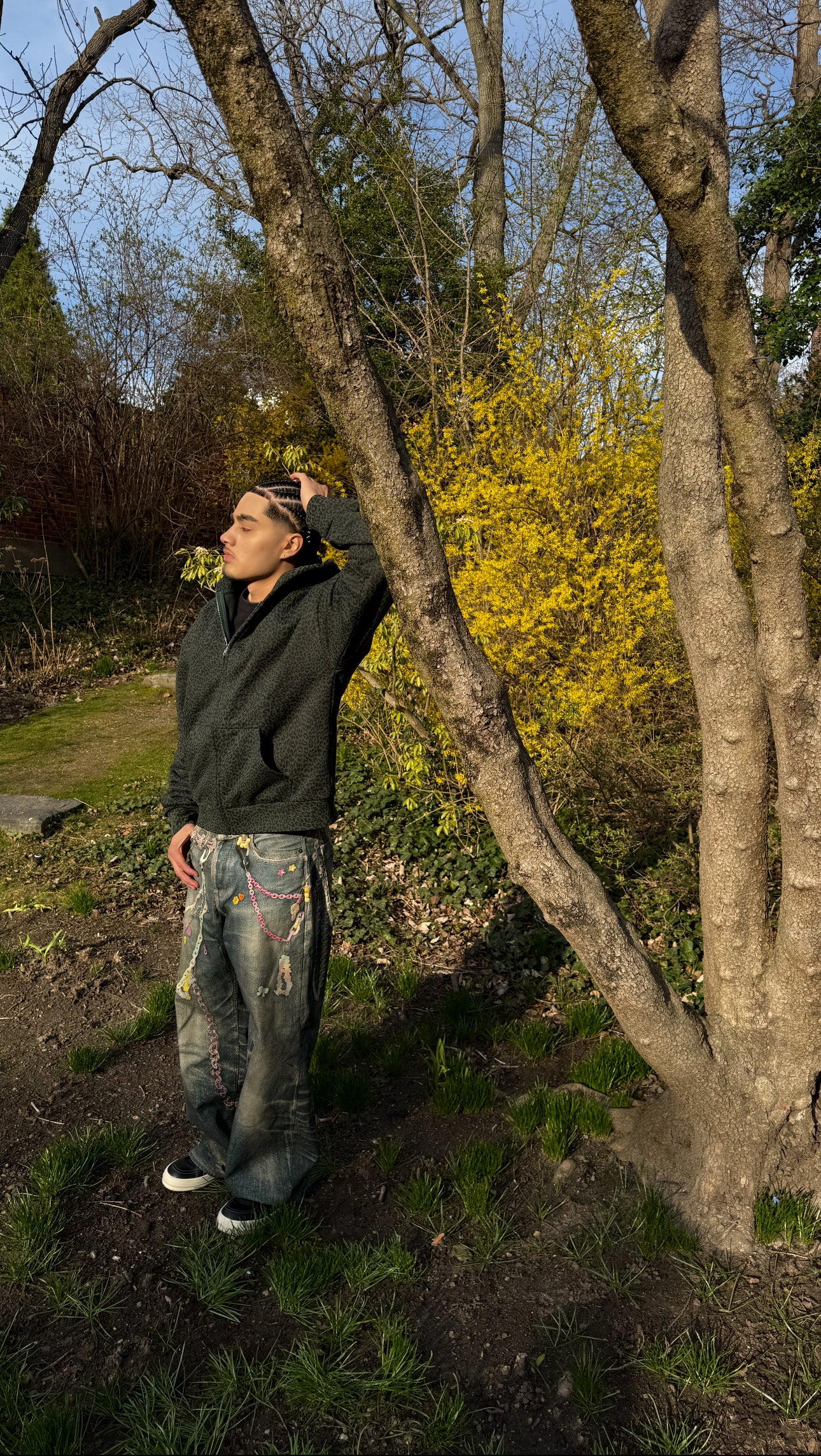 Forest green leopard print zip up